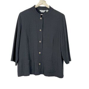 Orvis Black Crinkle Mandarin Collar Button Down Lightweight Top XL (18 - 22)